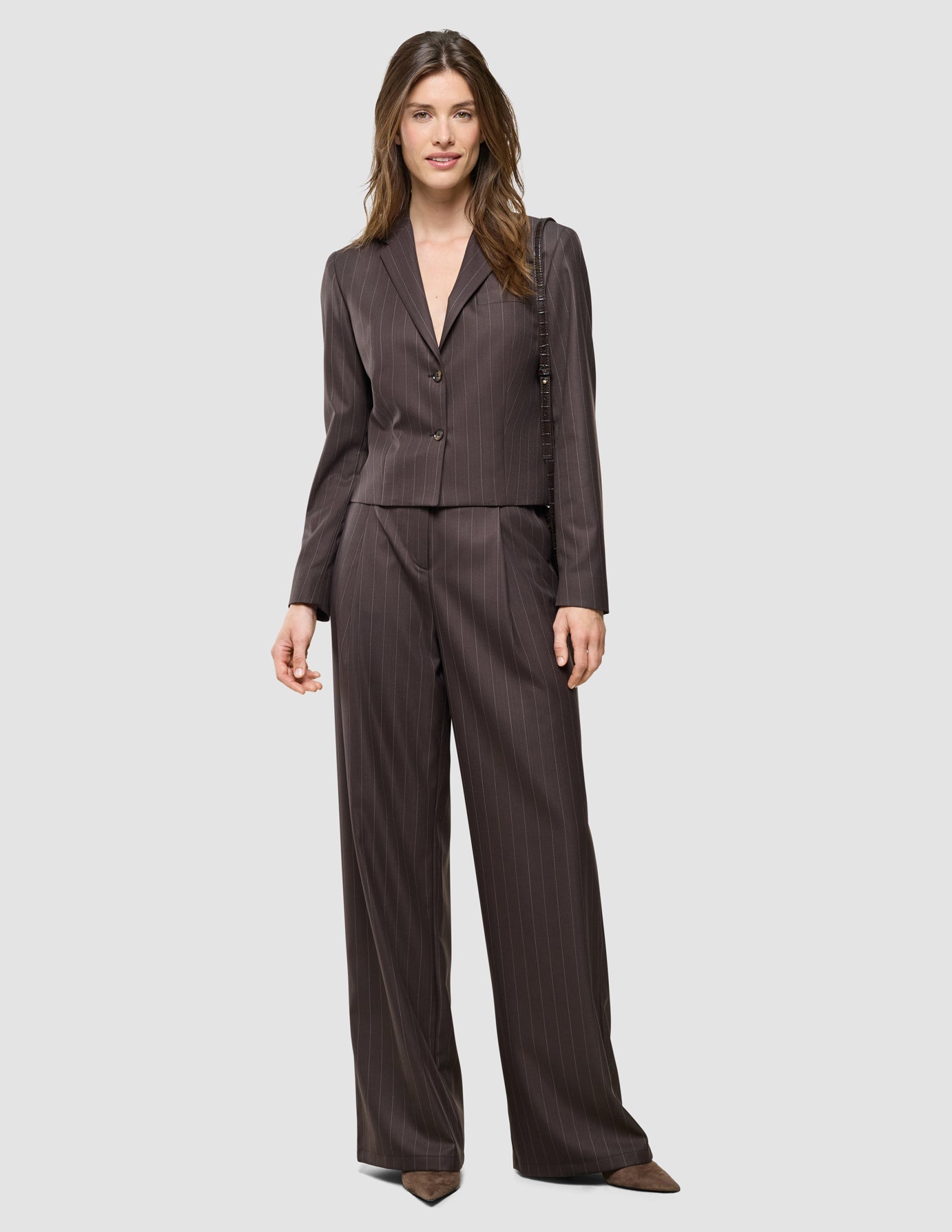 Women Raina Short Blazer Chestnut Pinstripe
